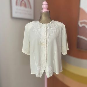 Vintage Claudia Richard White Embroidered Blouse